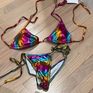 Iridescent Rainbow Metallic String Bikini